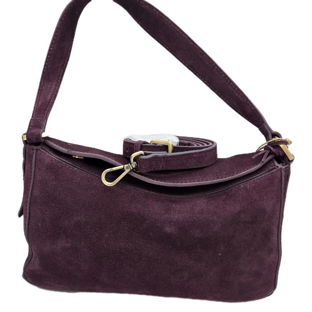 Purple Burgundy Leather Suede Shoulder Bag 11x6x4" Detach Strap NEW SLOUCH $78